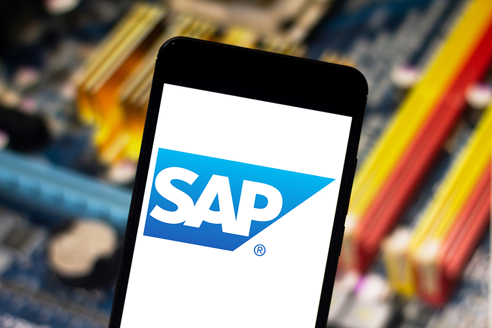 April 25, 2019, Brazil. SAP logo on the mobile device. SAP is a company of German origin, creator of software of management of companies.